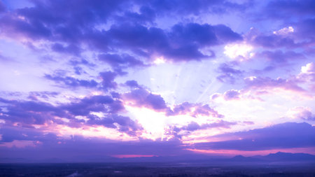 Beautiful nature morning with blue sky and fluffy clouds. Dramatic sky time lapse with clouds at...