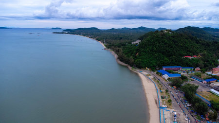 Beautiful view of tropical sea with white sand beach in clear blue sky Prachuap Khiri Khan, Thailand.の写真素材