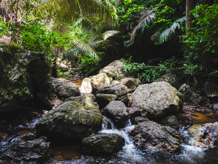 Trai Trung Waterfall, nature trail at Chalerm Rattanakosin National Park, Kanchanaburi, Thailand.