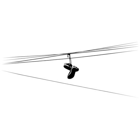 Shoe tossing. Sneakers on Power Lines. Vectorのイラスト素材
