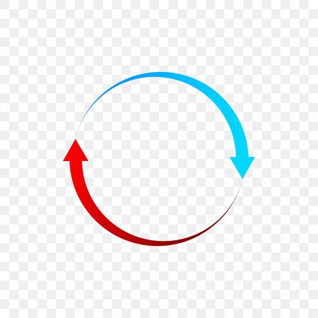 Rotation arrows circle icon. Red and blue vector arrows showing rotation circle.のイラスト素材