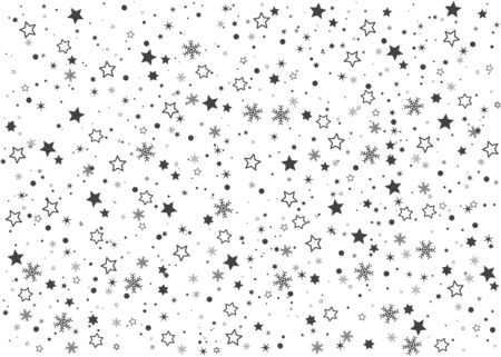 Random christmas decoration texture for background. Black falling stars and snowflakes isolated on white.のイラスト素材