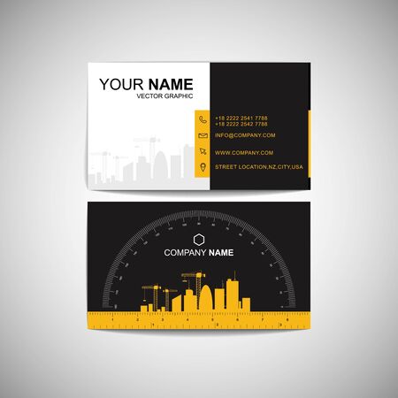 Construction business card. Functional design with ruler and protractor. Vector.のイラスト素材
