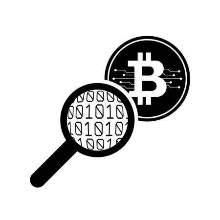 Bitcoin And Magnifying Glass. Bitcoin Verification. Vector Ilustration.のイラスト素材