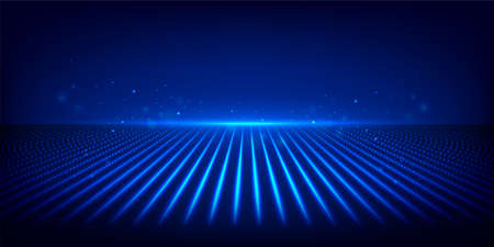 Futuristic environment with lines from glowing dots. Abstract hi-tech background for display product. Multimedia, audio, video, cinema, music.のイラスト素材