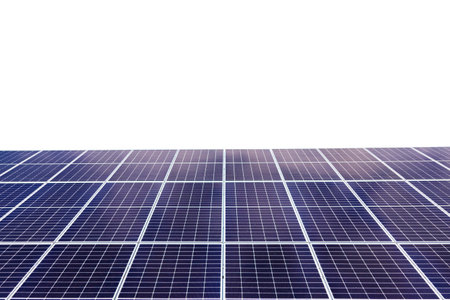 Horizontal solar panels cells isolated on white background. Solar farm energy
