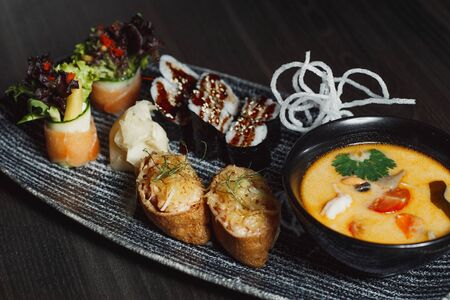 japanese menu,seafood, sushi set, rolls set.の写真素材