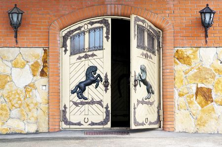 Classic stable with a focus on the doorsの写真素材