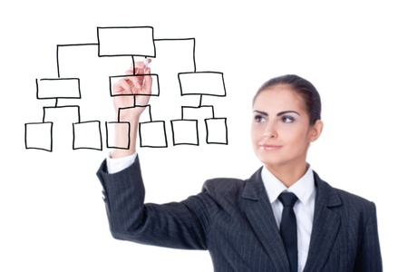 young businesswoman with an empty diagram on white backgroundの写真素材