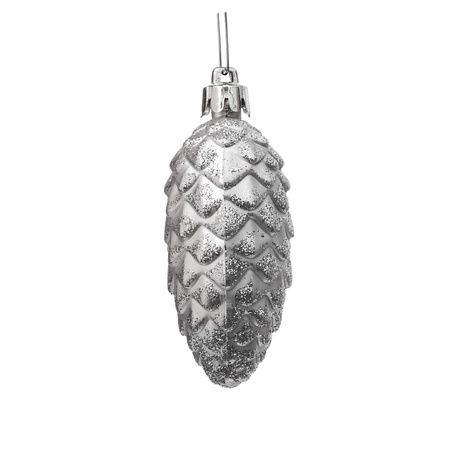 selver Christmas pine cone for hanging on tree, isolated on whiteの写真素材