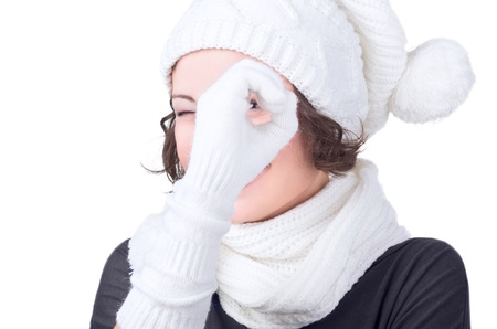 beautiful young girl in her winter warm clothingの写真素材