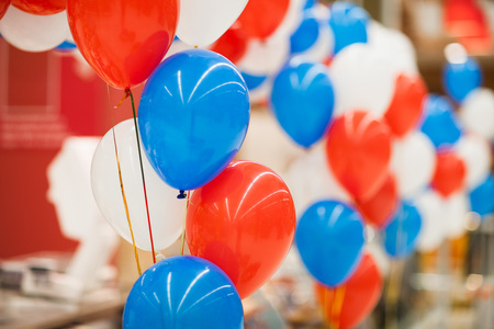 Many bright and colorful water balloons. Background, low depth of focus.の写真素材