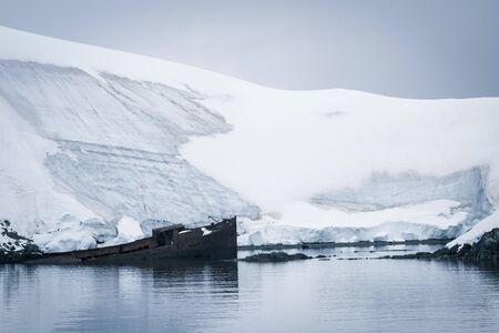 Antarctica rusty sunken whaler shipの写真素材