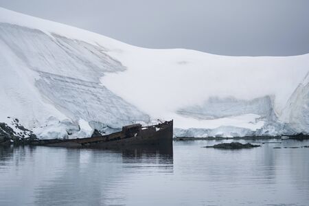 Antarctica rusty sunken whaler shipの写真素材