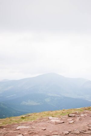 Carpathian mountains. Green hills and blue skyの写真素材