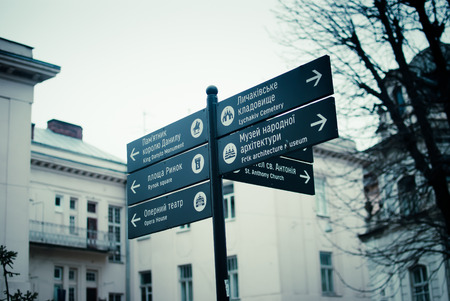Sightseeing pointer in Lviv, Ukraineの写真素材
