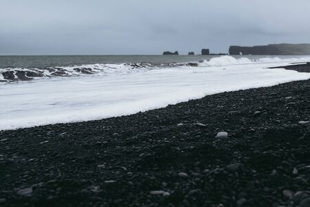 Black sand beach in Vik, Icelandの写真素材