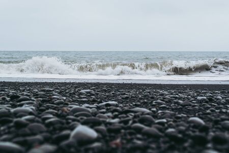 Waves of Atlantic Ocean in Icelandの写真素材