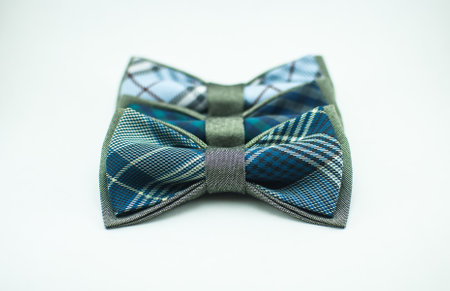 Set of three stylish and fashionable green-blue bow ties on a white background; isolatedの写真素材
