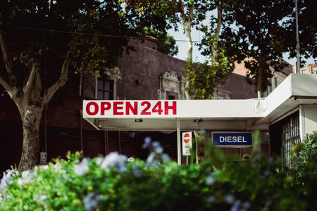 Vintage around the clock gas station in Catania. Sicily, Italy.の写真素材