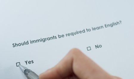 Poll question: Should immigrants be required to learn English? Answer: Yes.の写真素材