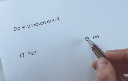 Survey question: Do you watch porn? Answer: No.の写真素材