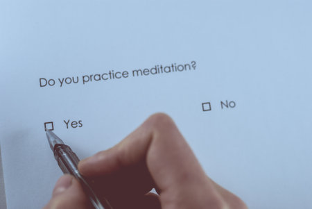 Survey question: Do you practice meditation? Answer: Yes.の写真素材