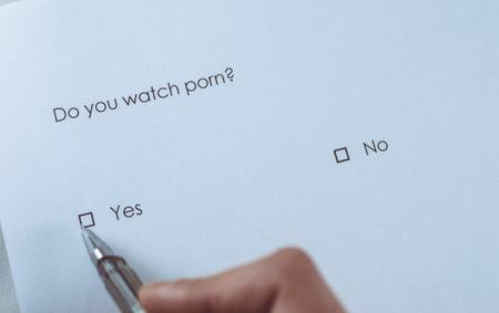 Survey question: Do you watch porn? Answer: Yes.の写真素材