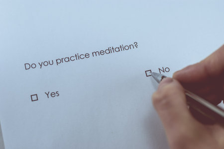 Survey question: Do you practice meditation? Answer: No.の写真素材