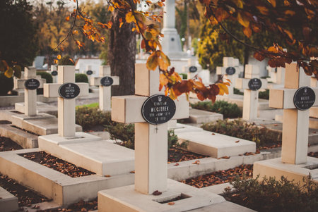 Lviv, Ukraine - October 18, 2017 - Memory to the Polish soldiers on the Lychakiv Cemetery.の写真素材