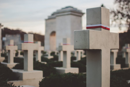 Lviv, Ukraine - October 18, 2017 - Polish military gravestones on the Lychakiv Cemetery.の写真素材