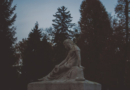 Tender romantic stone statue of a melancholic woman. Cemeteriesの写真素材