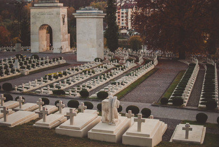 Lviv, Ukraine - October 18, 2017 - Memory to the Polish soldiers on the Lychakiv Cemetery.の写真素材