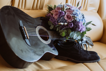 Wedding details. Men's leather shoesの写真素材