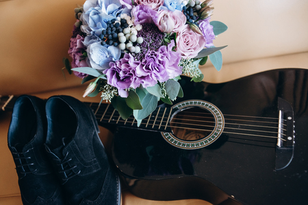 Wedding details. Men's leather shoesの写真素材