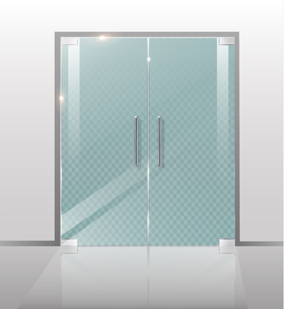 Double glass doors to the mall or office. Vector illustration with transparency effectのイラスト素材