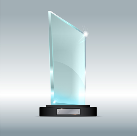 Glass trophy award vector illustration. Vector illustration of shiny award. Glossy transparent trophyのイラスト素材