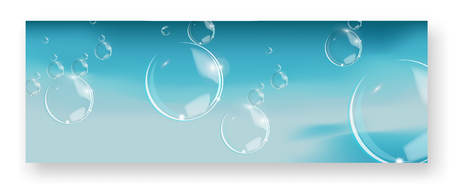 Bubbles in water on blue background horizontal vector. Circle and liquid, light design, clear soapy shiny, vector illustrationのイラスト素材
