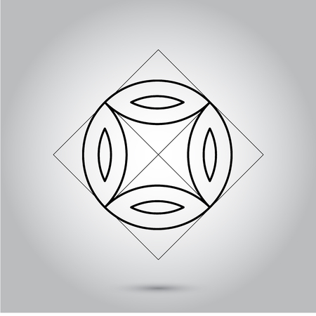 Impossible geometry symbols vector on grey background.Sacred geometry symbols and signes vector illustration. Hipster tattoo. Flower of life symbol.のイラスト素材