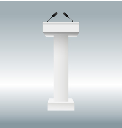 vector illustration of podium tribune with microphones isolated on transparent background. Art design rostrum stands. Abstract concept graphic element for business presentation, conference. Vector illustration EPS10のイラスト素材