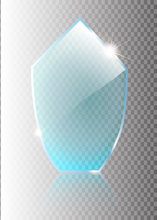 Transparent glass shield, vector illustration . Realistic 3D design. Vector transparent object 10 eps.のイラスト素材