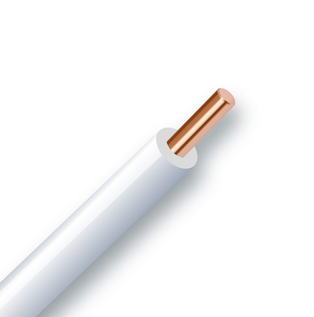 Flexible electrical copper cable isolated on white background. cable with white colored insulation. Close-up section. Power wire. Vector illustration 10 epsのイラスト素材