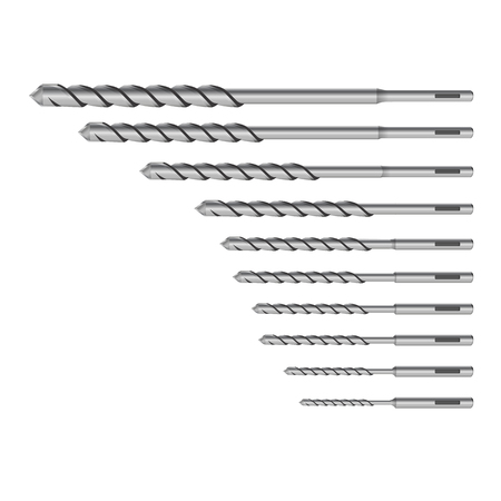 Realistic 3d Detailed Metallic Drill for concrete for perforator Bits Set Tools for Construction Work, Drilling Hole.のイラスト素材