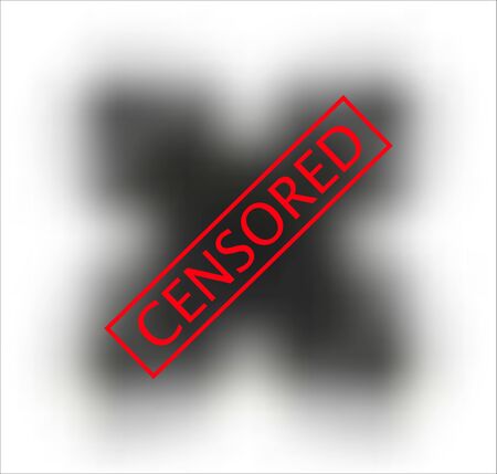 Grunge red black and pixel censored word rubber seal stamp on white backgroundのイラスト素材