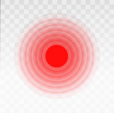 Pain circle red icon for medical painkiller drug medicine. Vector red circles target spot symbol for pill medication design template of body or muscular joint pain and head ache analgesic remedyのイラスト素材