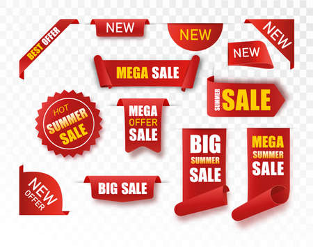 Vector collection of summer collection price tags. Ribbon sale banners isolated. Offers of new collections.のイラスト素材
