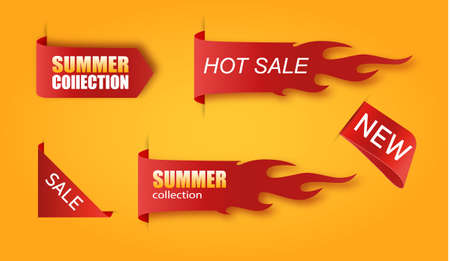 Vector collection of summer collection price tags. Ribbon sale banners isolated. Offers of new collections.のイラスト素材