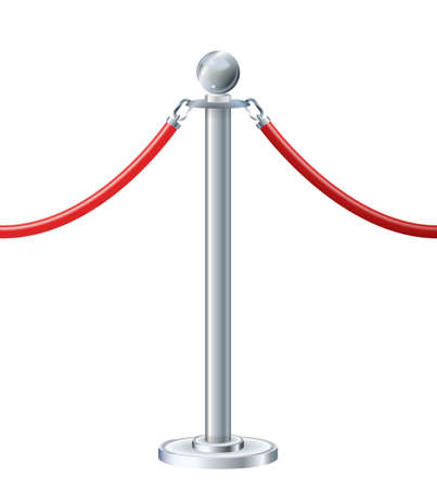 Retractable belt rack. Portable tape barrier. Red carpet with red ropes on silver stanchions. Exclusive event, movie premiere, gala, ceremony, awards concept. Vectorのイラスト素材