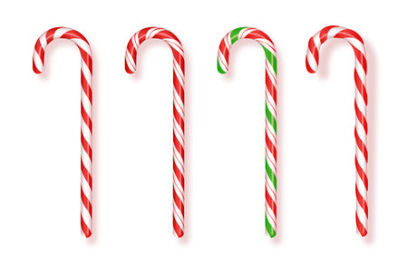 Set of realistic Christmas candy canes.Realistic Xmas candy cane Vector illustration. Top view icon. Greeting card template for Christmas and New Year.のイラスト素材