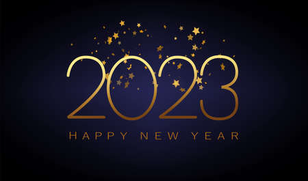 2023 New year golden with Abstract shiny color gold design element and glitter effect on dark...